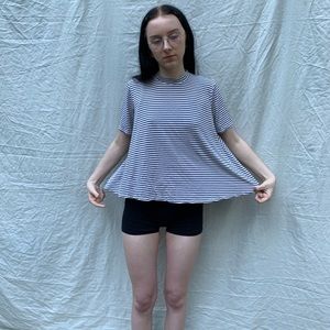 Flowy mock neck striped tee